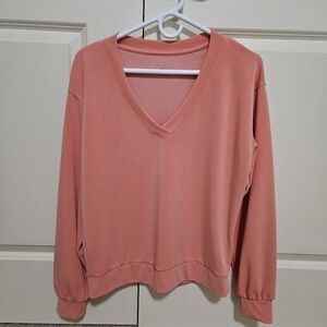 Athleta V Neck Pink Coral Long Sleeve Sweatshirt